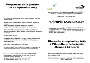 Planning de la journée du 22 septembre