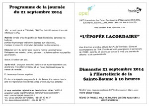 Programme de la journée du 21 septembre 2014